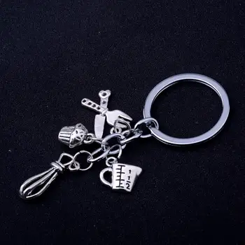 

12PC Knife Fork Ice Cream Kettle Power Spoon Pendant Keychains Cooks Chefs Gifts Key Accessories Kitchen Baking Jewelry Key Ring
