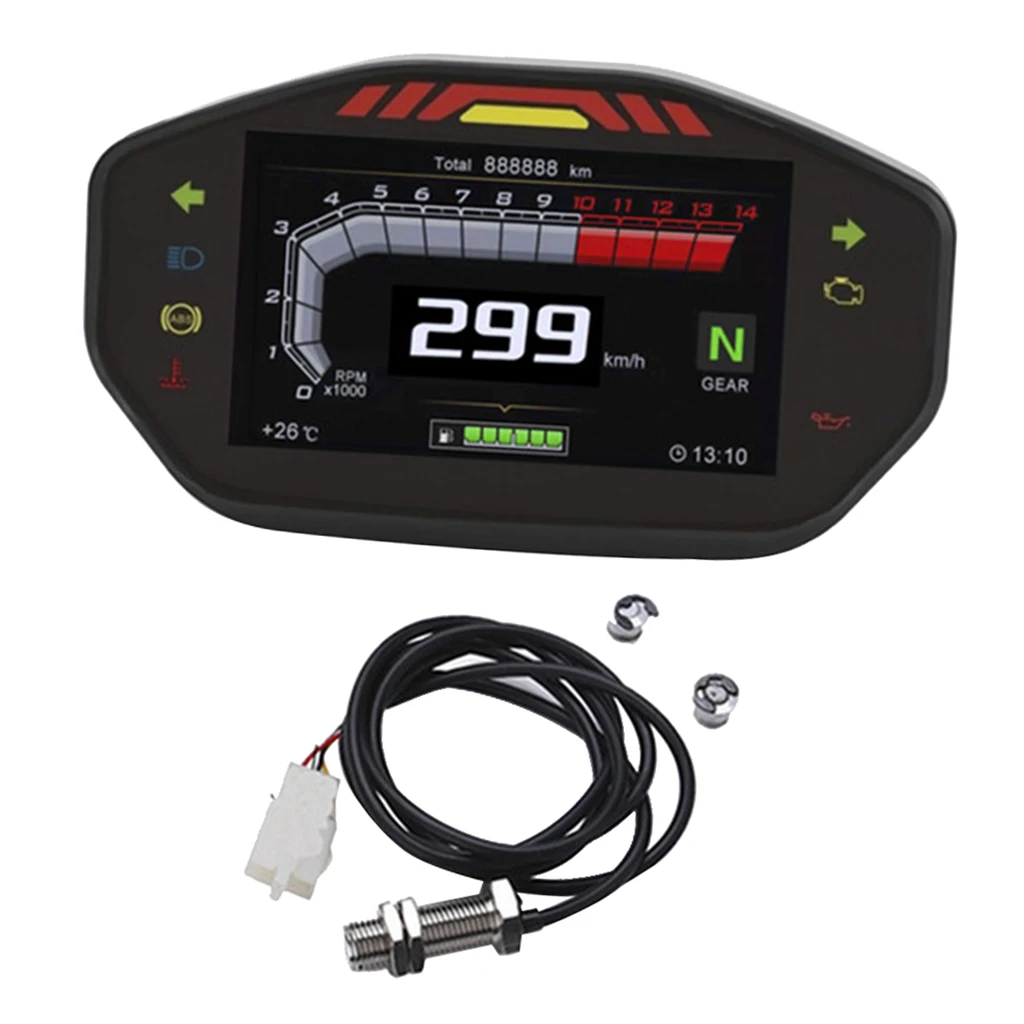 LCD Digital Backlight Waterproof Odometer Tachometer For 1,2,4 Cylinders Motor