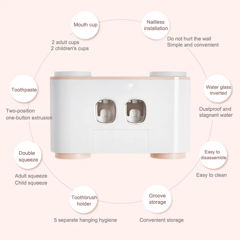 Bathroom Accessories Sets No Nail Dust Proof Hand Free With Cups Wall Stand Shelf Automatic Toothpaste Dispenser