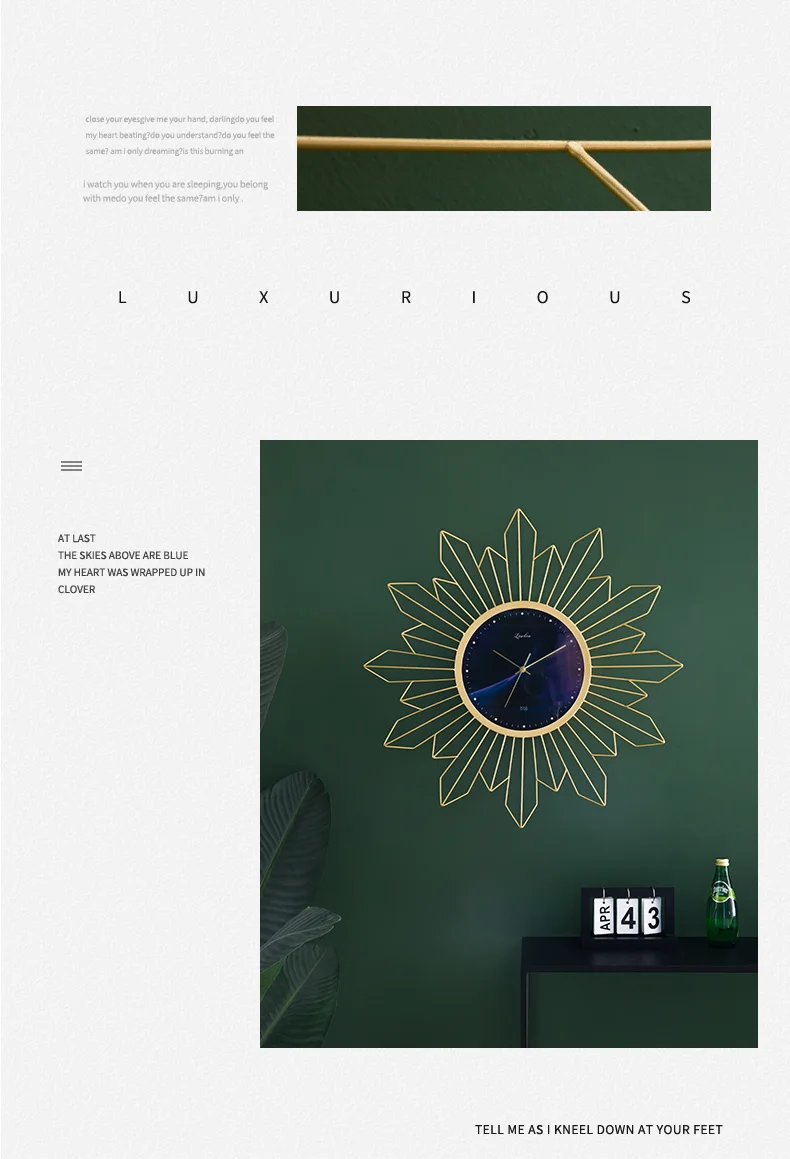 Nordic Luxury Art Clock Wall Clock Living Room Home Fashion Mute Clock Creative Modern Minimalist Modern Design Decorative AZB34