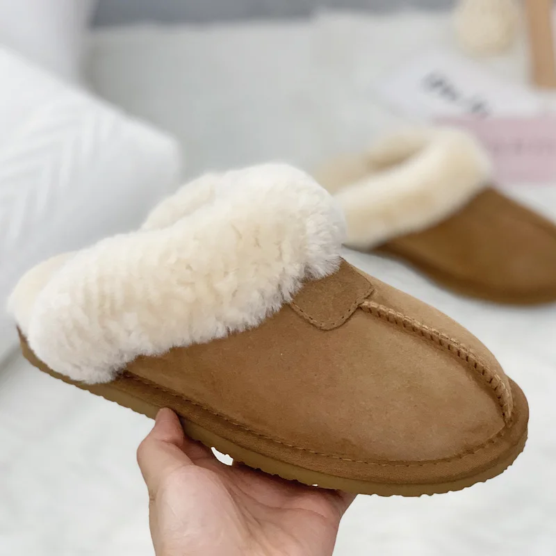 KZZO Natural Sheepskin Fur Slippers Fashion Female Winter Women Warm Indoor Slippers Top Quality Soft Wool Lady Home Shoes 4