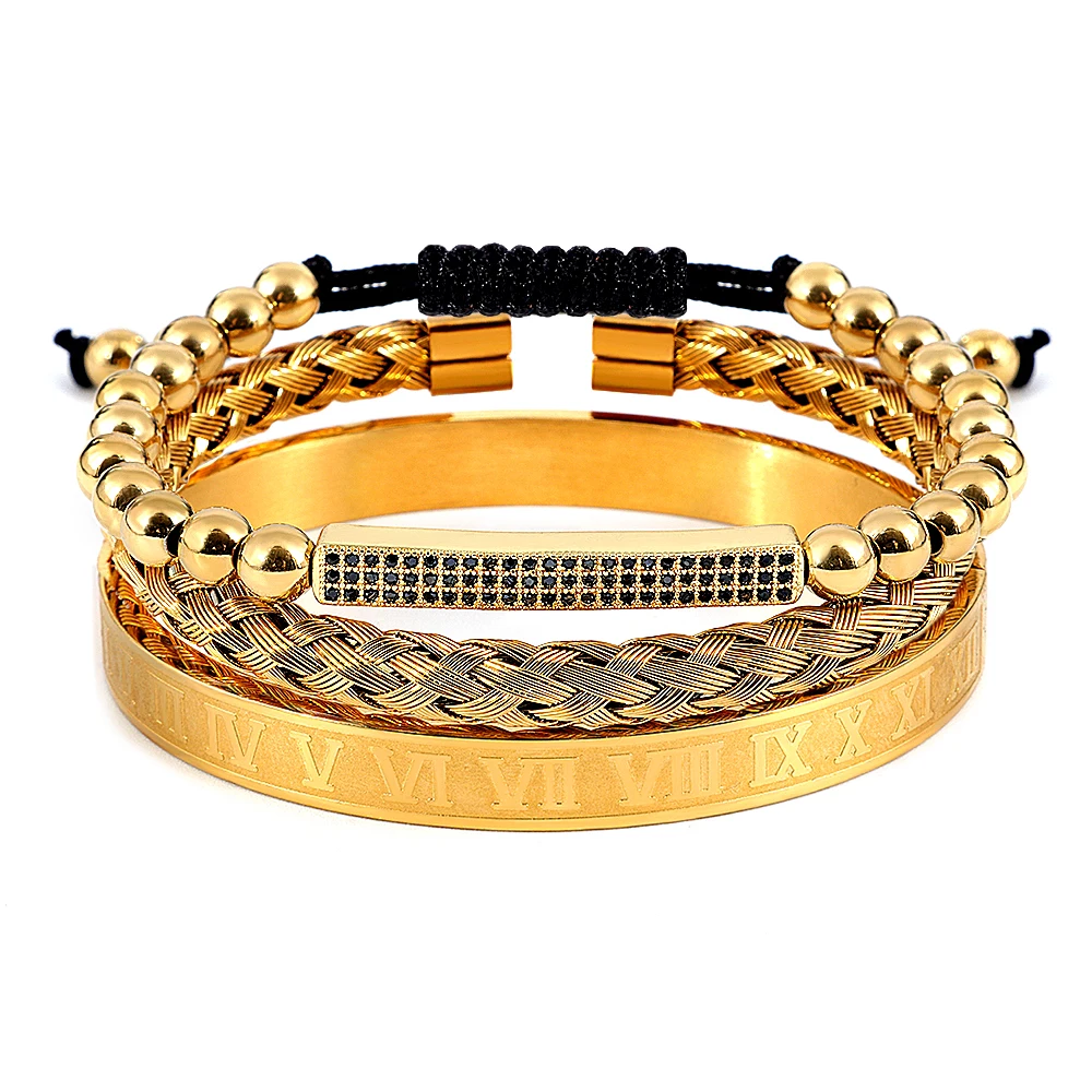 

Hot Sale Men's Set Bracelets Luxury Roman Numerals Bracelet Stainless Steel Stackable Bracelet Friendship Jewelry Wholesale