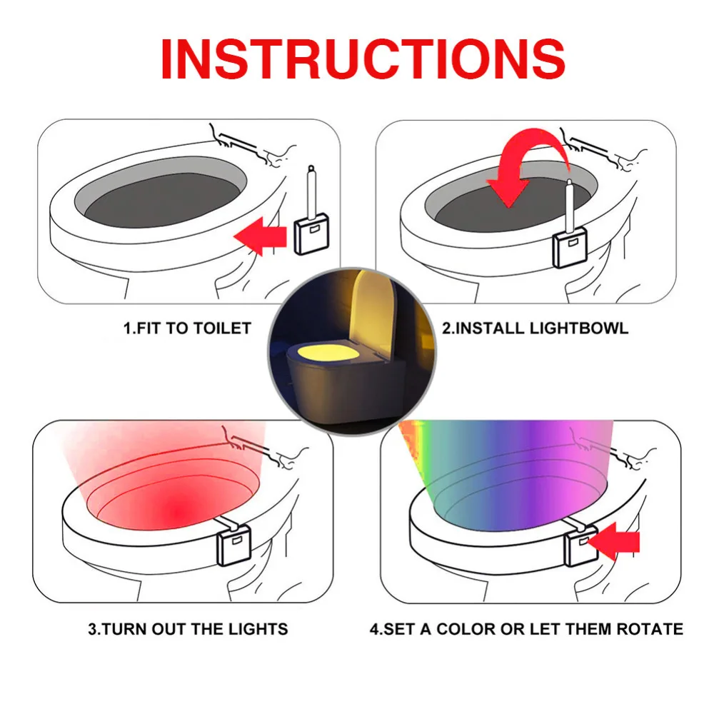 Ночной светильник 8 цветов, умный PIR датчик движения, ночник для унитаза, водонепроницаемая подсветка для унитаза, светодиодный мини-светильник для унитаза