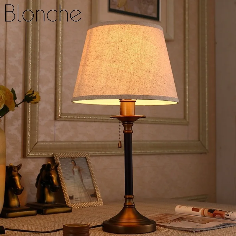 Современная настольная лампа Blonche E27, настольная лампа, железное художественное освещение для спальни, прикроватная гостиная, домашний декор, светильник, тканевые светильники