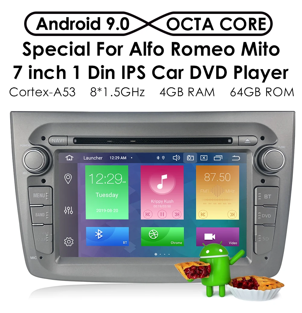 1 Din Автомобильный мультимедийный плеер Android 9 для Alfa Romeo Mito 2008-CANBUS Авто Радио четырехъядерный Видео DVD gps система USB DVR