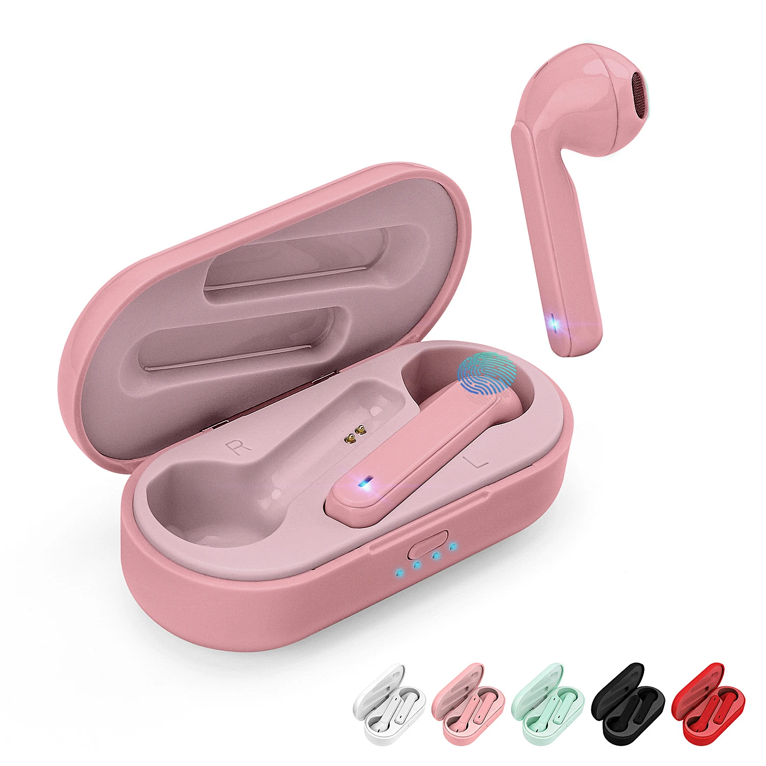GOOJODOQ водонепроницаемые TWS V5.0 мини беспроводные наушники Сенсорное управление Bluetooth наушники с двойным микрофоном - Цвет: Pink