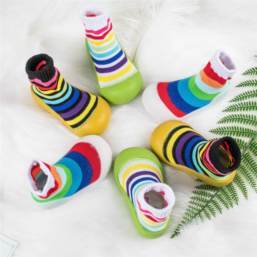 Baby shoes newborn kids non-slip socks baby shoes  soft rubber soles baby shoes girls rainbow stripes toddler boys shoes 35A15 (28)