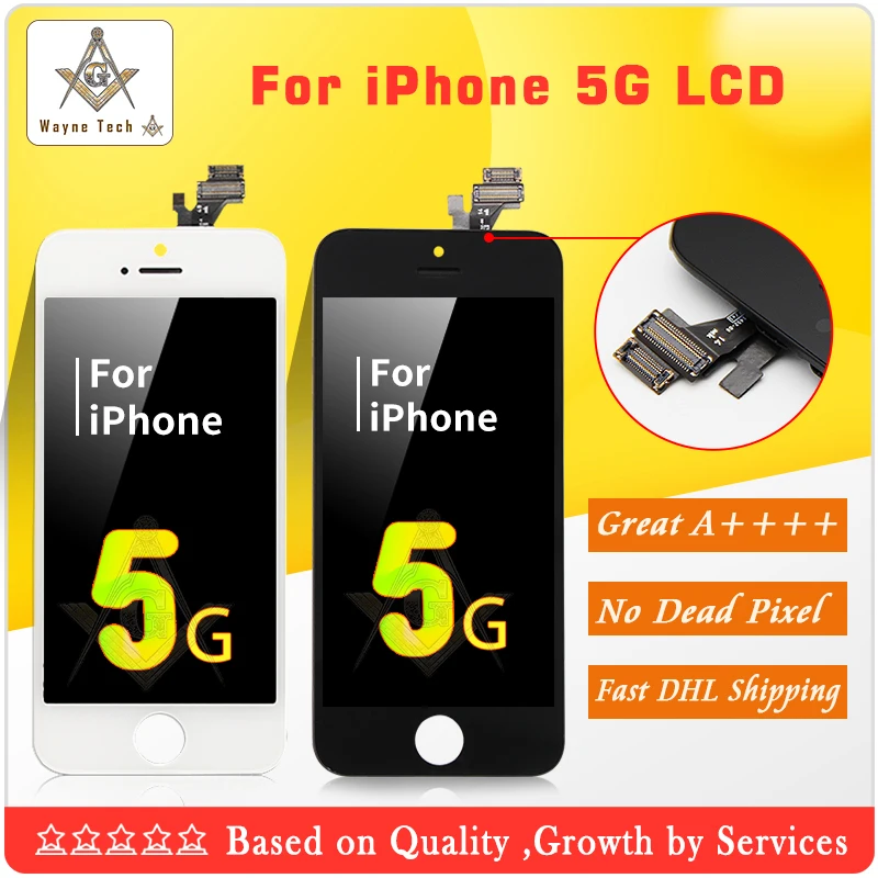 20 шт./лот AAA Качество без битых пикселей ЖК-сборка для iPhone 5 5G с сенсорным экраном дигитайзер DHL