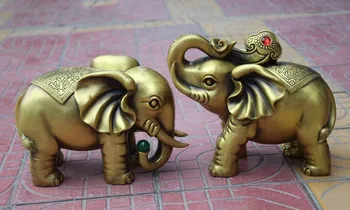 

Christmas 12"Lucky China Fengshui Brass wealth Ruyi auspicious elephant animal statue pair wedding decoration