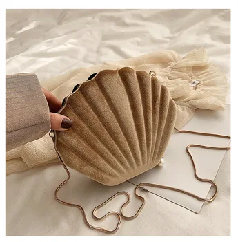 

Women Chain Bag Shell Shape Shoulder Bag Winter Velour Crossbody Bag Women Fashion Handbag #40
