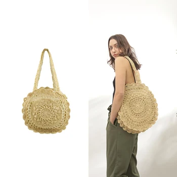 

Summer Round Straw Woven Bag Women Shoulder Beach Bag Large Handbags Ladies Hand Bags Designer Casual Tote Sac Main Femme 2020