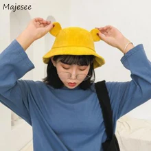 Женские Панамы в Корейском стиле Kawaii с ушками животных, подходят ко всему, на каждый день, облегающие Женские шляпы, милые Простые Модные женские шапки для студентов