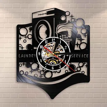 

Laundry Room Logo Business Sign Wall Clock Washing Machine Laundry Service Wash Clean Clothes Maid Service Vinyl Record Clock