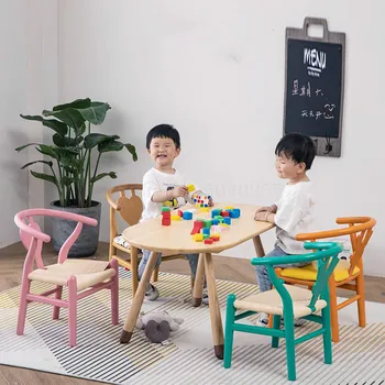 

Solid wood children's dining chair study chair desk writing chair back home student correction sitting seat anti-slip stool