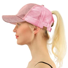 Круглые Солнцезащитные однотонные спортивные разноцветные женские кепки с сеткой, бейсболка, регулируемая модная летняя повседневная Кепка с блестками