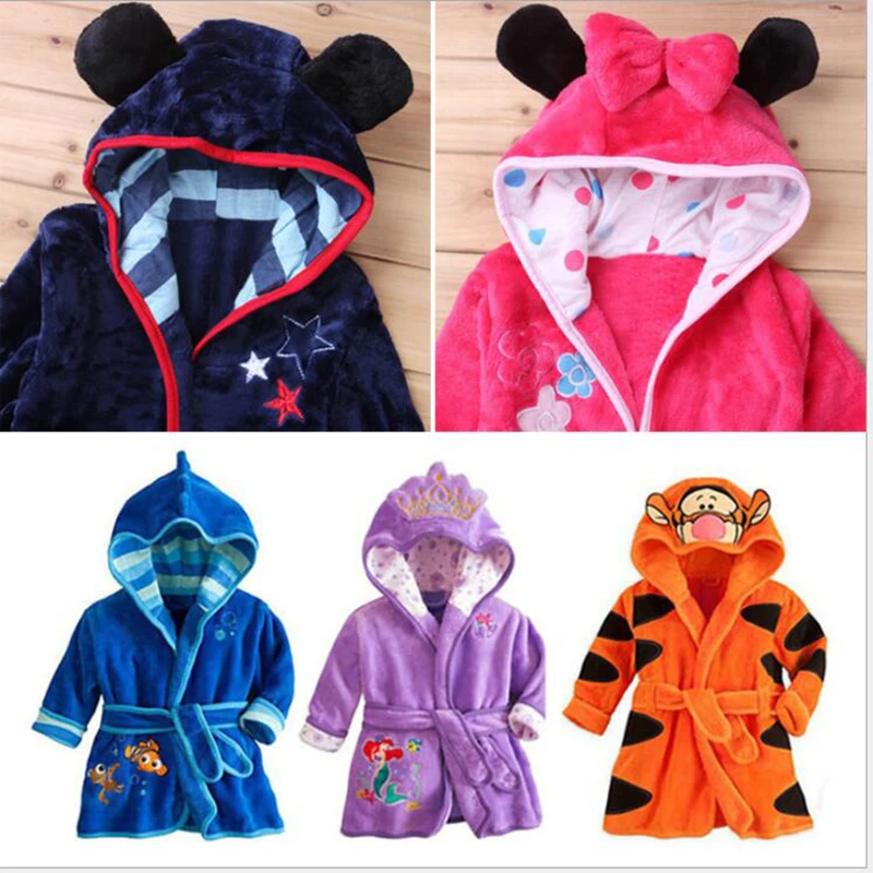 Children Print Gown Sale Boys Girls Clothing Robes Hooded Bathrobe Flannel Fleece Free Shipping Cartoon | Мать и ребенок
