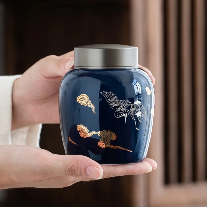 Chinese-style Ceramic Tea Cans for Storage of Tea Sealed Cans for Household Kitchens Creative Portable Alloy Lid Storage tea tin box,tea canister,airtight container