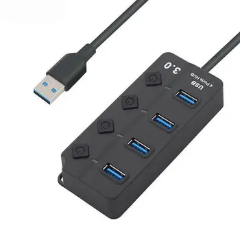 

4 Ports USB 3.0 Hub 5Gbps High Speed On Off Switch Tablet Data Transfer With Button Power Adapter For PC Laptop