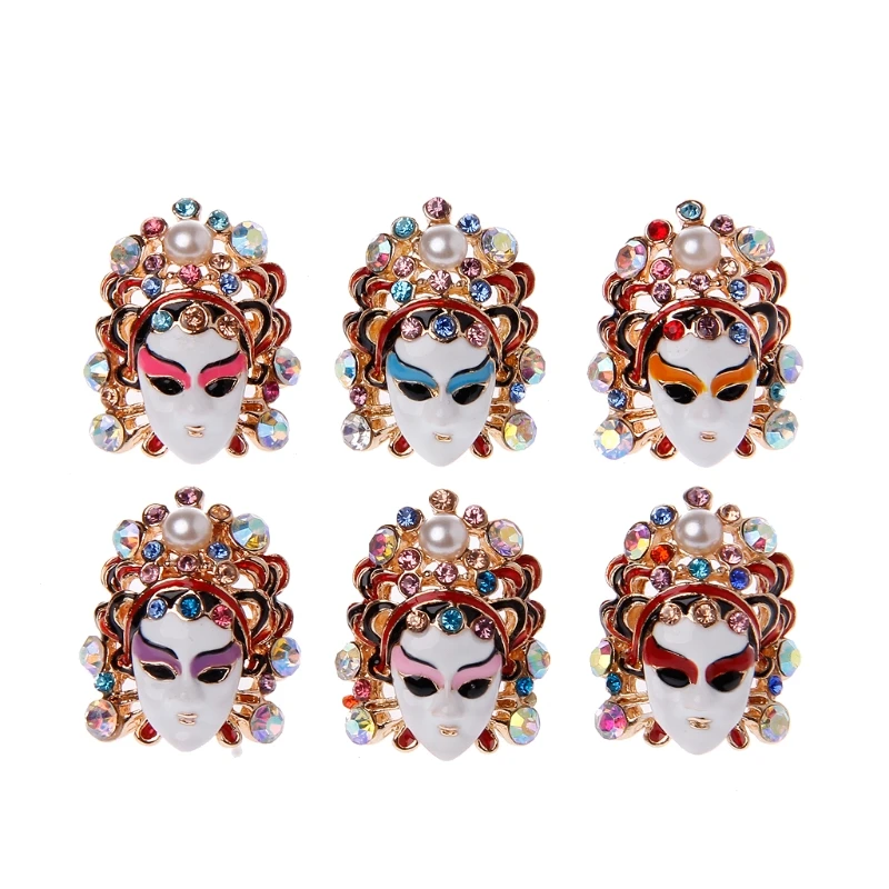 

6 Color Traditional Peking Opera Rhinestone Enamel Facial Mask Rings For Women Jewelry