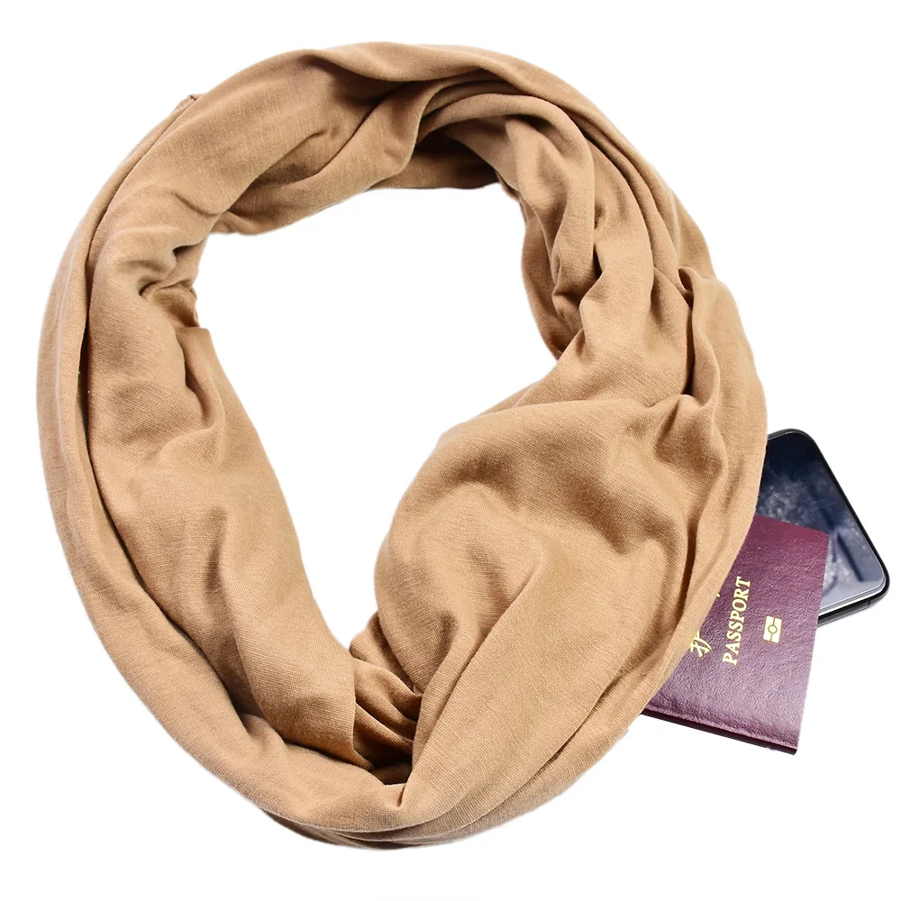 Женский  шарф c потайным карманом однотонный