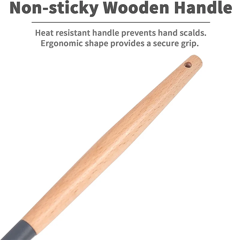 Nonstick Silicone Ladle Soup Spoon With Wooden Handle Heat Resistant Porridge Spoon Rice Ladle Soup Cooking Mixing Serving Spoon