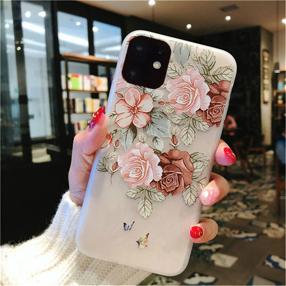 13 case Lovebay Matte Case For iPhone 13 12 11 Pro Max X XR XS Max 6 6s 7 8 Plus 5 SE 3D Art Rose Flower Painting Relief Soft TPU Cover iphone 13 case clear