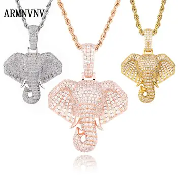 

ARMNVNV Hip Hop Micro Paved Cubic Zirconia Bling Iced Out Animal Elephant Pendants Necklace for Men Rapper Jewelry