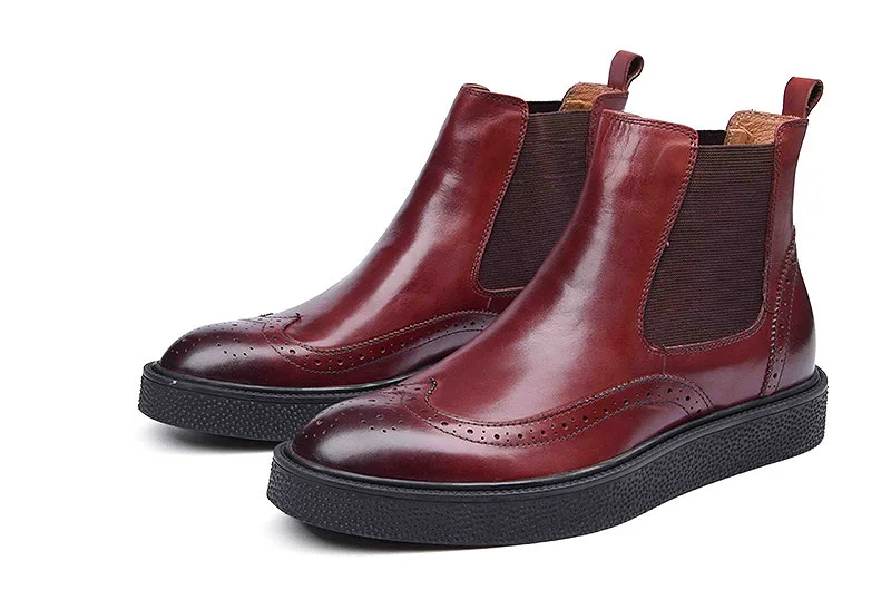 

Ankle Men Shoes Thick Bottomed Extra High Round Toe Cowhide Business Slip-ons Black Brown Work Shoes Botas 44 Size