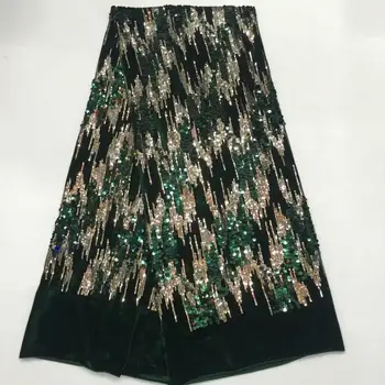 

African Green Lace Wedding Dress sequins Lace Fabric 5Yard, African Wedding Lace Fabric High Quality Velvet Net Lace FFD-116