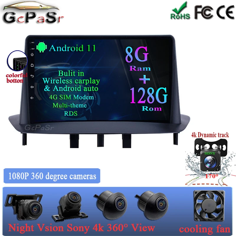 Android 11 для Renault Megane 3 Fluence 2008-2014 с 4G WIFI DSP OBD Carplay Auto 360 камера 1280*720 экран | Автомобили и