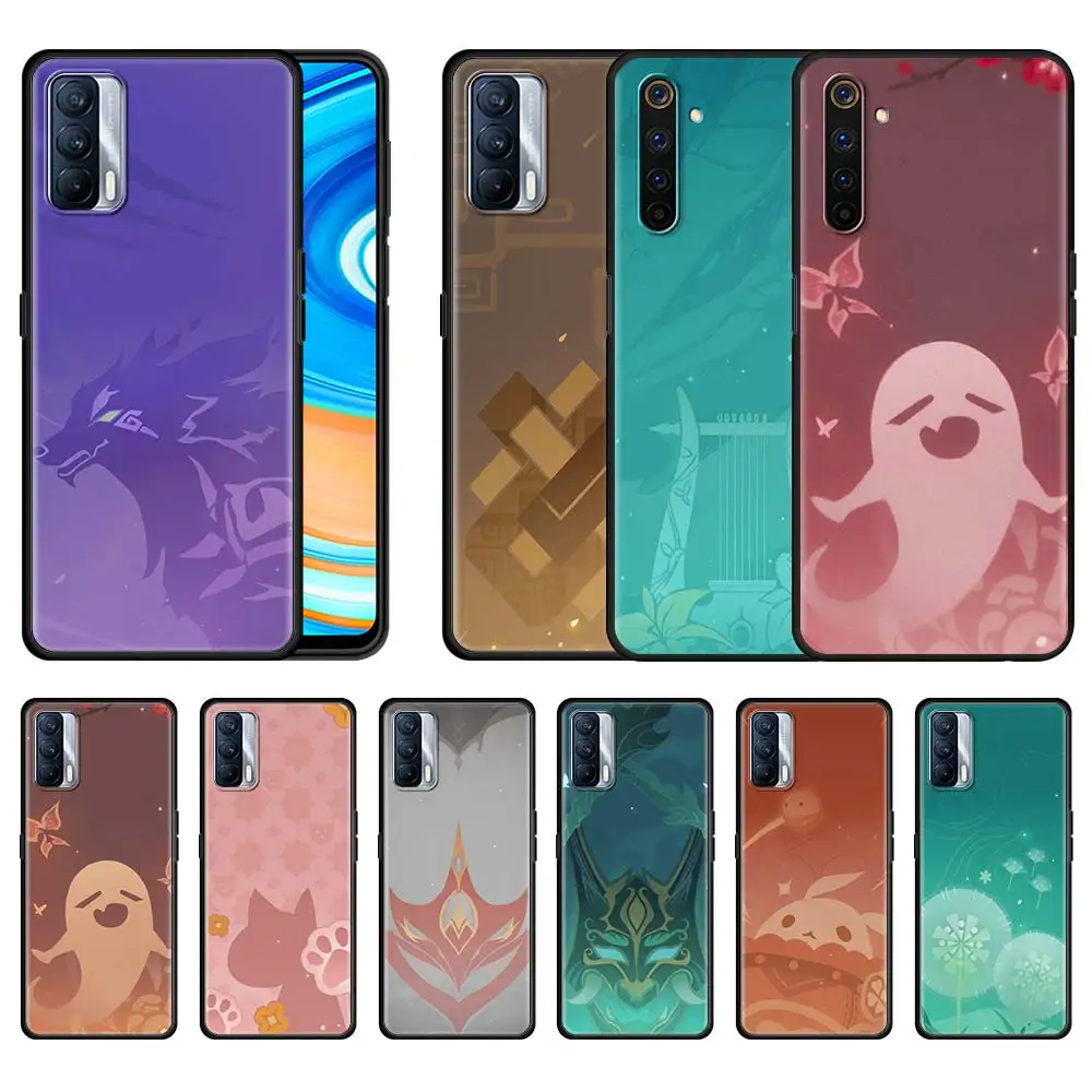 Genshin Impact Icon Case For Realme C3 5 6 7 8 Pro XT C15 X50 C11 C25 GT Neo Black Soft Silicone Phone Cover Shell V15 5G Funda