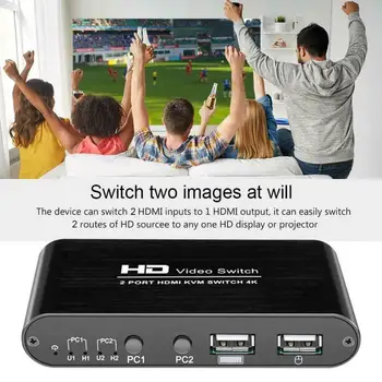 

2 Port Video Keyboard Mouse HDMI Switcher KVM 4K Mice Splitter High Speed For Sharing Monitor Audio Multimedia Plug And Play