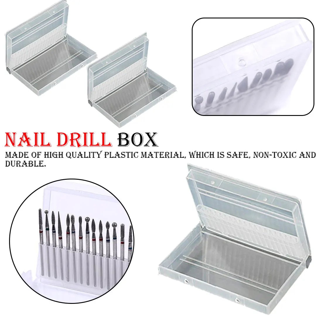 

1pcs Transparent Acrylic Nail Drill Bit Box 20 Holes Plastic Display Stand Container for 3/32" Bits Drill Exhibition