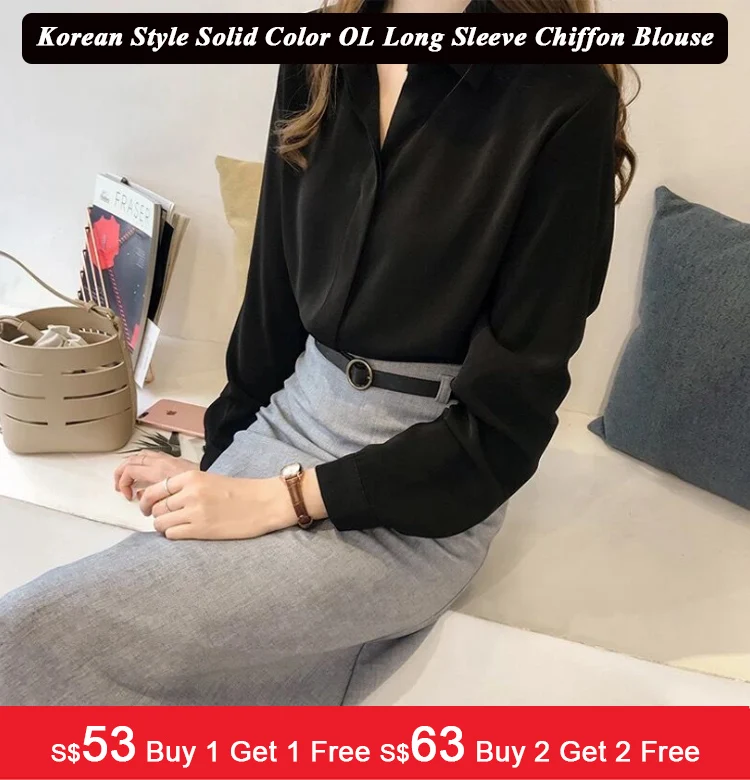 Solid Color Long Sleeve Chiffon Blouse
