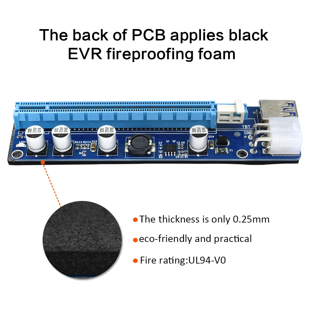 TISHRIC VER 008C Molex 6 Pin PCIE PCI-E PCI Express Riser Card 1X to 16X Extender 60cm USB 3.0 Cable For Mining Bitcoin Miner