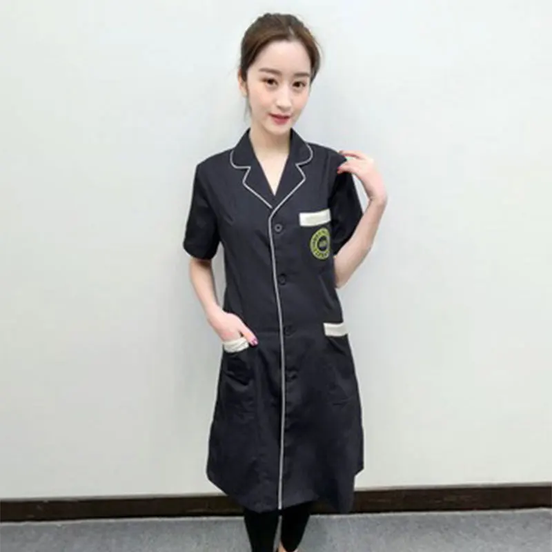 Korean ladies Slim black coat laboratory Robe science lab coat beauty salonSlim Beautician Work clothes Beauty uniforms