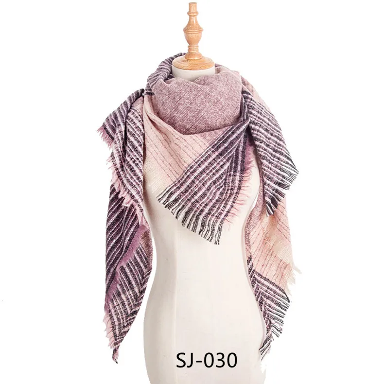 Сливовый Осенне-зимний шарф с кольцом, пряжа, колючий клетчатый квадратный шарф, треугольный шарф, женский шарф-тренога, шейный платок - Цвет: Сливовый