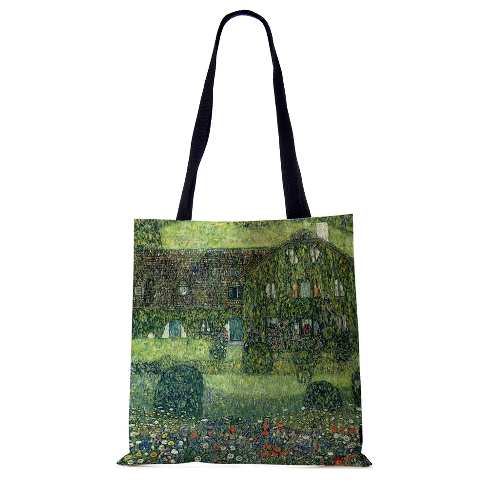 Customized Oil Painting Tears Linen Cloth Tote Bags For Women Gustav Klimt Ladise Fashion Handbag Large Capacity Shopping Totes