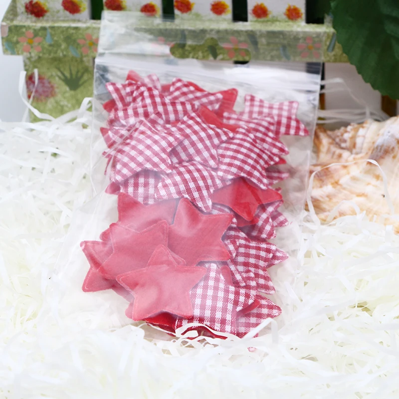 50 PCS Red Scottish Checked Fabric Christmas star party wedding Diy decoration gift packing home decoration Applique Accessories