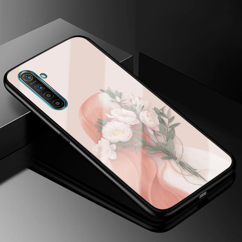 For OPPO Realme X2 Case RealmeX2 PC Plastic Glass Phone Case Black TPU Bumper Cover for OPPO Realme X2 X 2 Realme XT Cover Cases - Цвет: 18