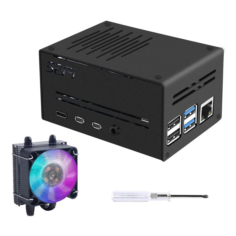 Металлический чехол с вентилятором для Raspberry Pi 4B низкопрофильный кулер