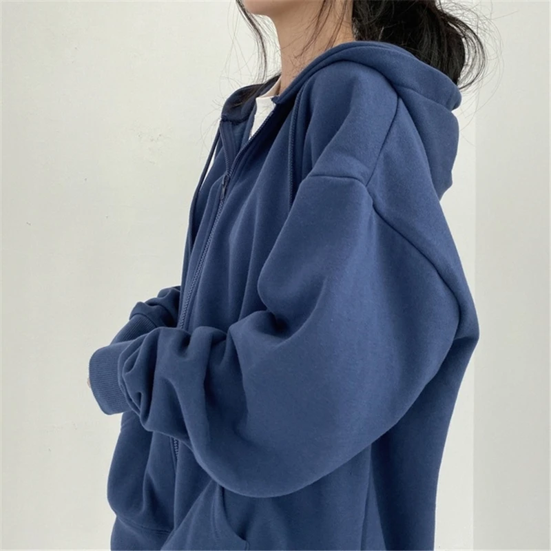 Women Hoodie Harajuku Korean Version Loose Oversized Sweatshirts Solid Color Long-sleeved Hooded Sweatshirt Student Girl Top