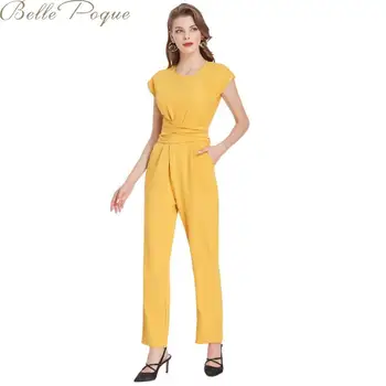 

Belle Poque Elegant Bow Bodycon Bandage Jumpsuit Women 2020 Sleeveless Casual Office Playsuit Solid O Neck Playsuits Summer