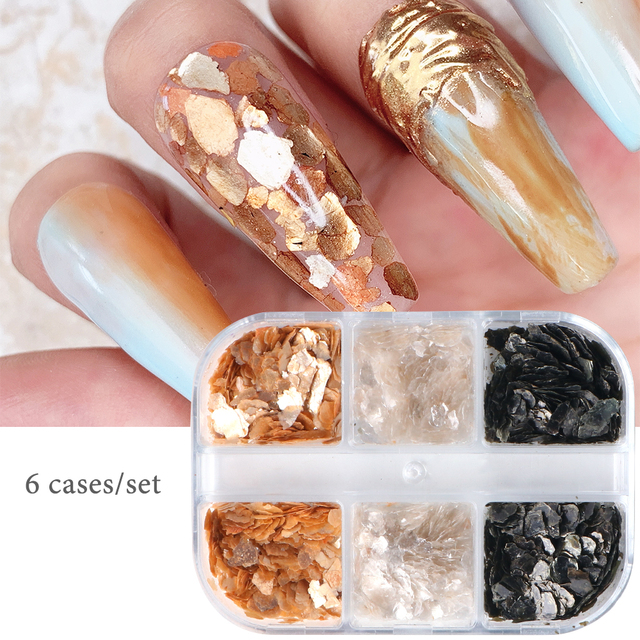 Abalone Shell Nail Art Glitter Natural Sea Shell Slices Nail Charms Flake Powders Shiny Sequins Manicure Design  FBBY