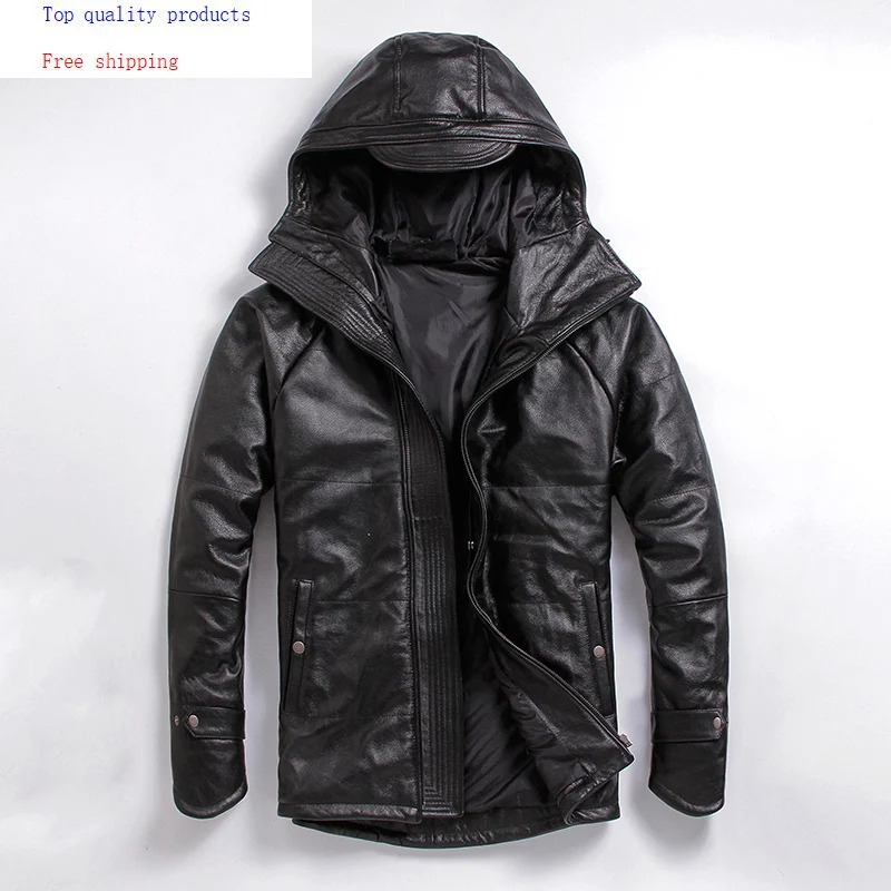 

Cowhide Genuine Leather Jacket Men Autumn Winter Coat for Men Hooded Motorcycle Jacket Plus Size Cow Leather Coats L-C-3