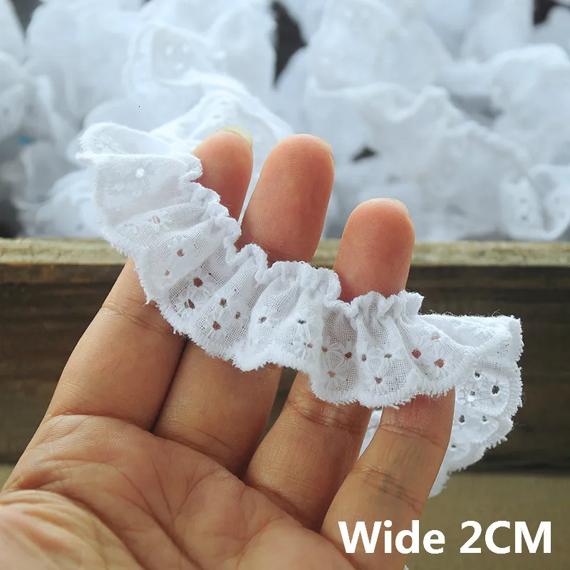 Lace Ribbon 2CM Wide Cotton Embroidered Flowers 3d Lace Ribbon Elastic Ruffle Trim Collar Neckline DIY Sewing Applique Guipure Decor