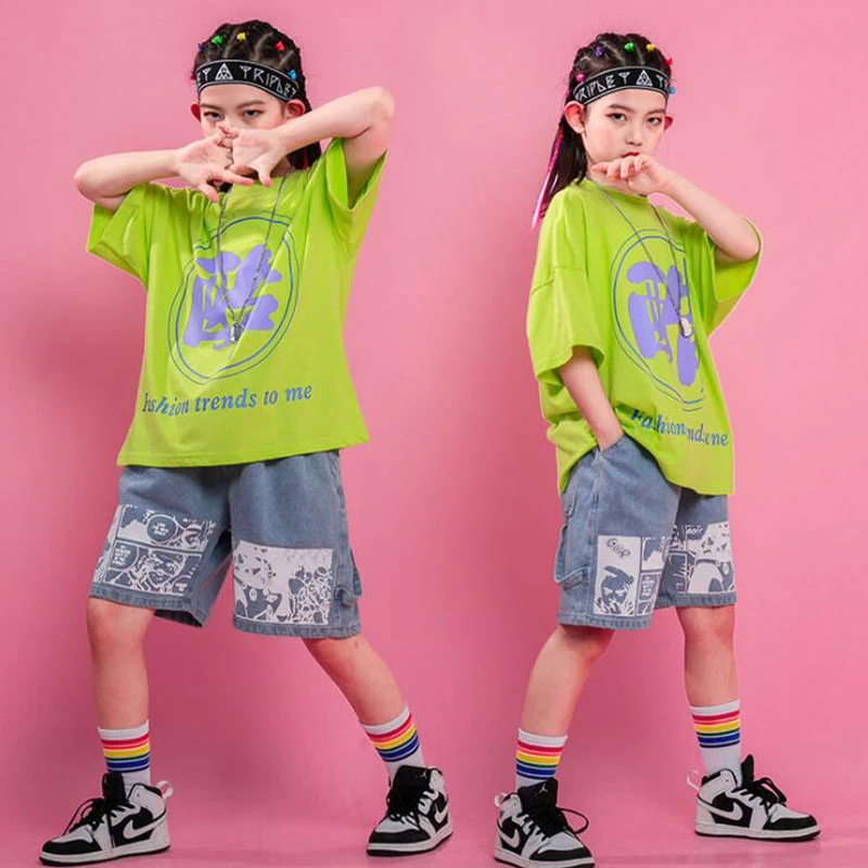 de Carnaval para niños, camiseta verde de gran tamaño, pantalones de verano, traje baile de de baile| - AliExpress