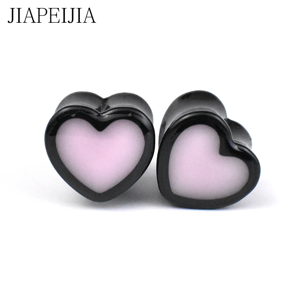 순수 컬러 하트 모양 귀 게이지 터널 및 플러그 아크릴 귀 스트레칭 키트 확장기 피어싱 귀걸이 6-25mm
