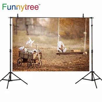 

Funnytree photobooth backdrop forest child Swing nature autumn football toy car backdrop photography studio photocall photophone