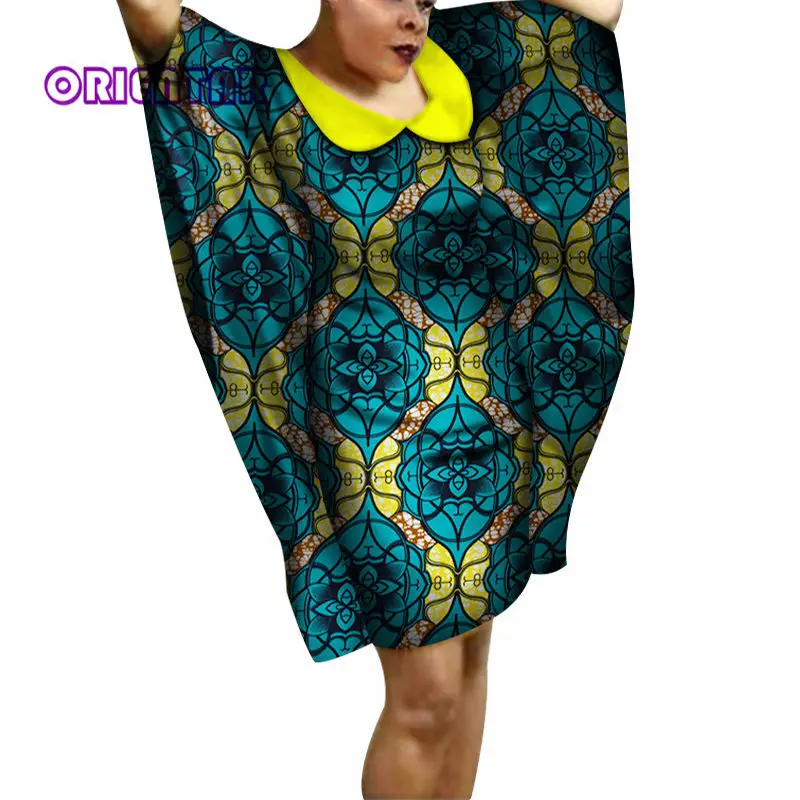 Новое Стильное женское платье с рукавом «летучая мышь», Африканский принт, Базен Riche, традиционная африканская Дизайнерская одежда, хлопковые вечерние короткие платья, WY1522 - Цвет: 14